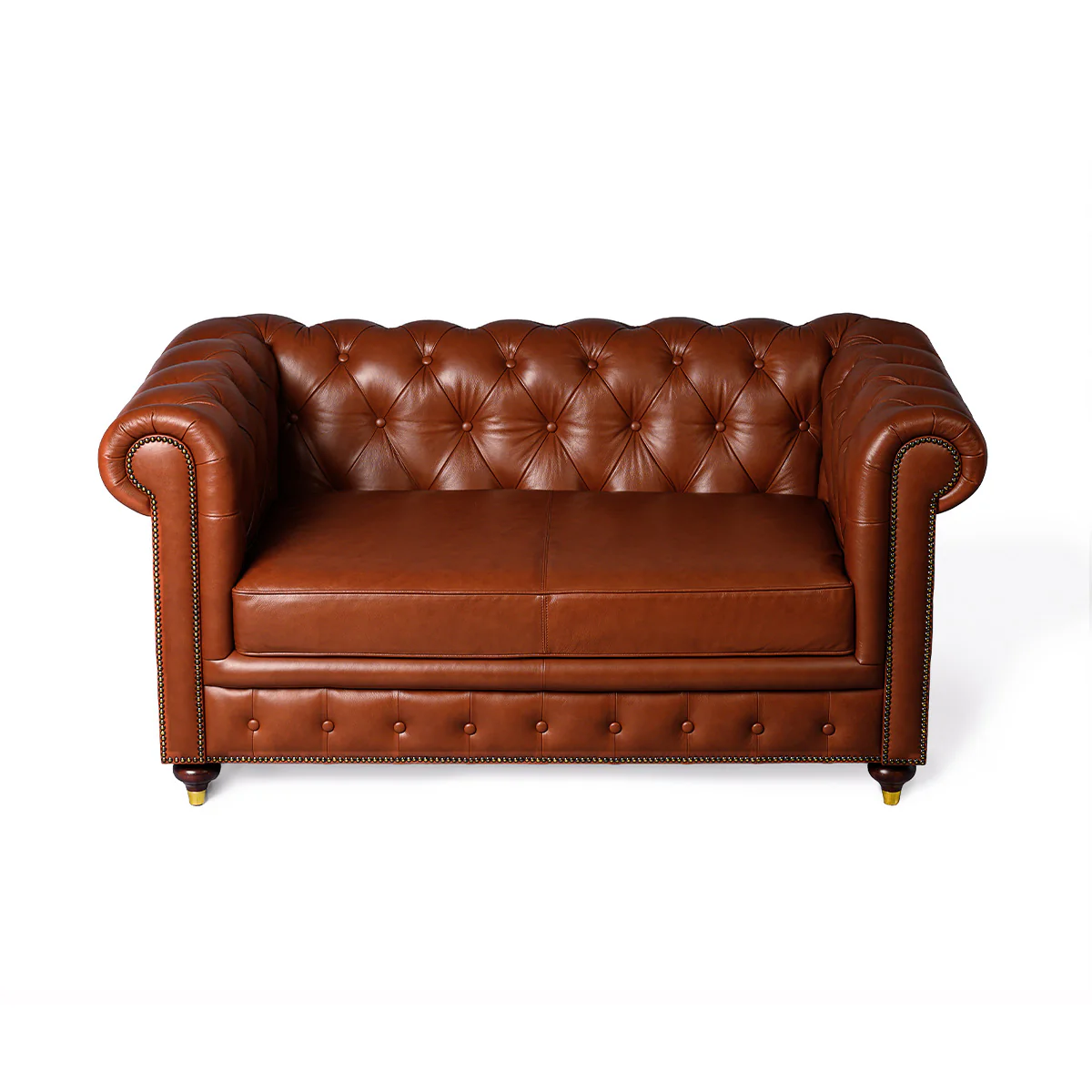 Chesterfield Genuine Leather Two Seater Sofa Cognac - Image 5