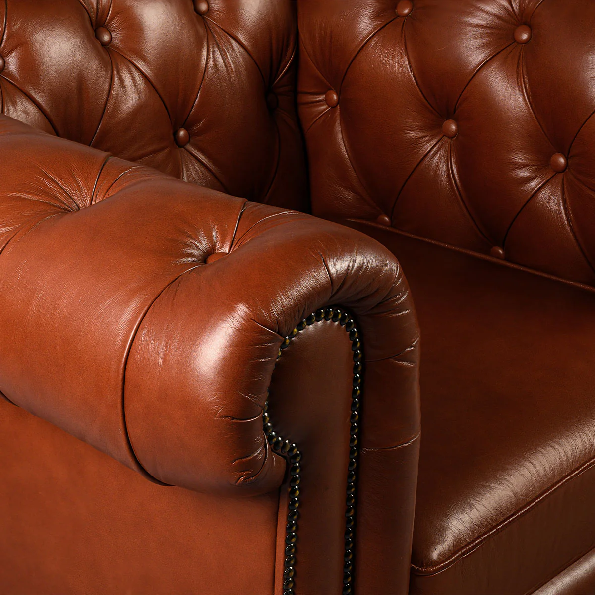 Chesterfield Genuine Leather Two Seater Sofa Cognac - Image 6