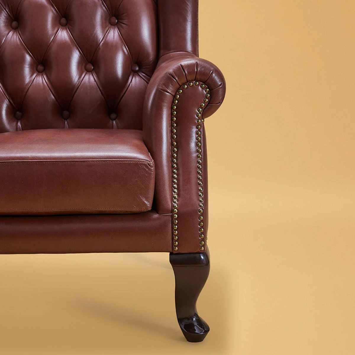 Genuine Leather Chesterfield Wing Chair Cognac - Image 3