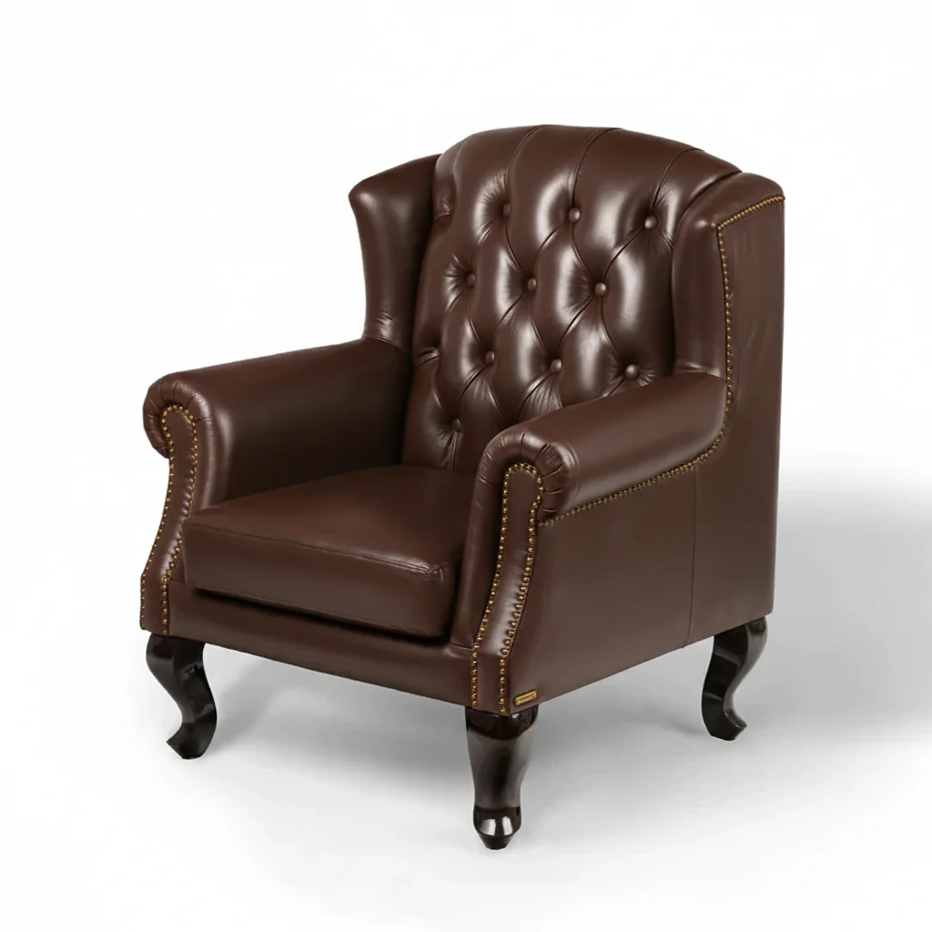 Genuine Leather Chesterfield Wing Chair Brown - Image 3