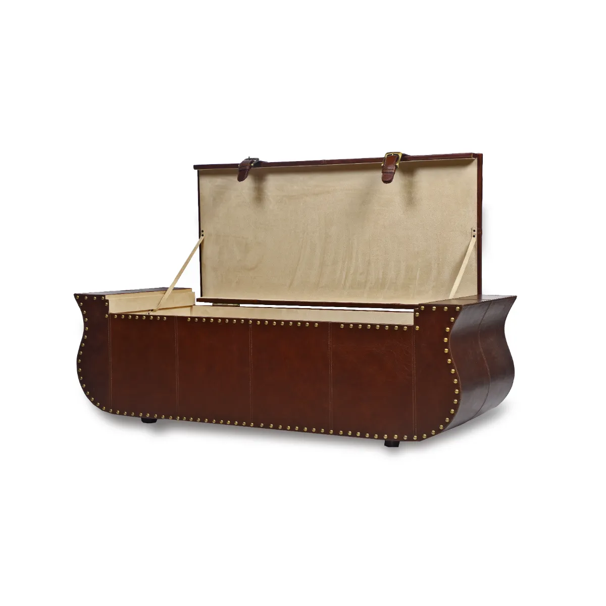 Genuine Leather Ottoman With Storage In Brown Colour - Image 4