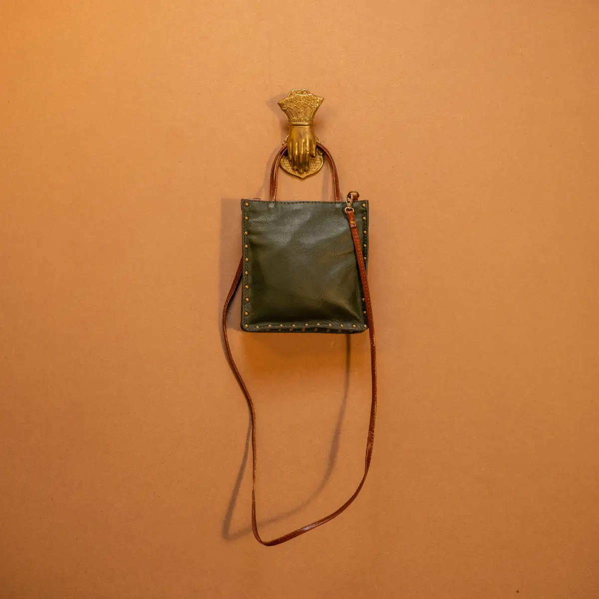 Ines Sling Bag - Genuine Waxy Leather Olive Green - Image 7