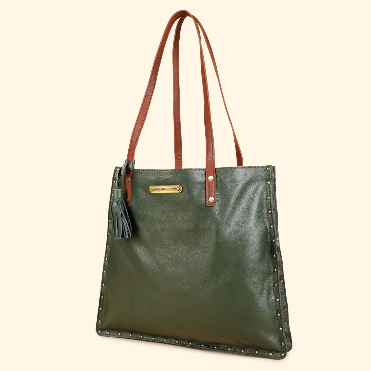 Ines Tote Bag- Genuine Waxy Leather Olive Green - Image 3