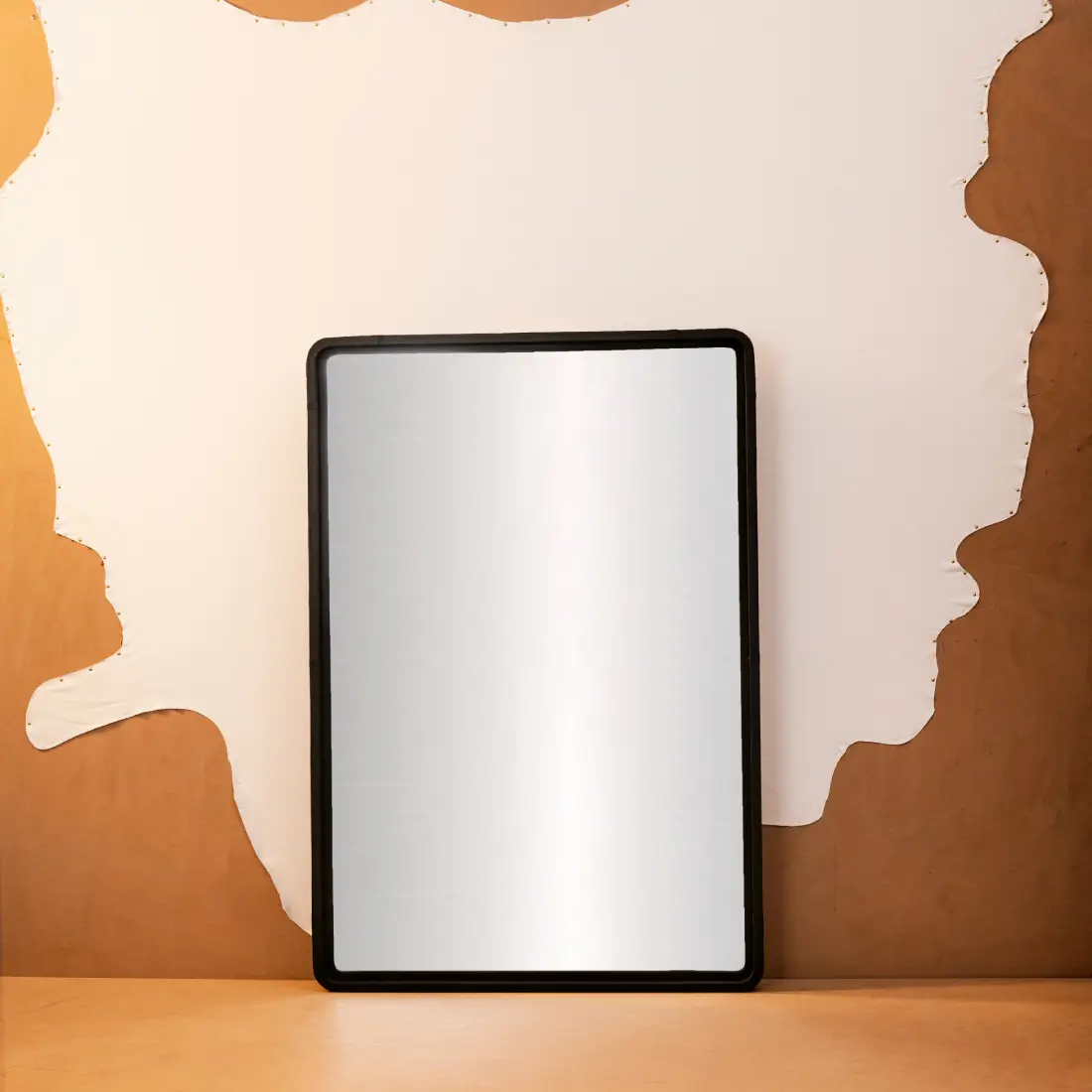 Leather Mirror in Black Colour