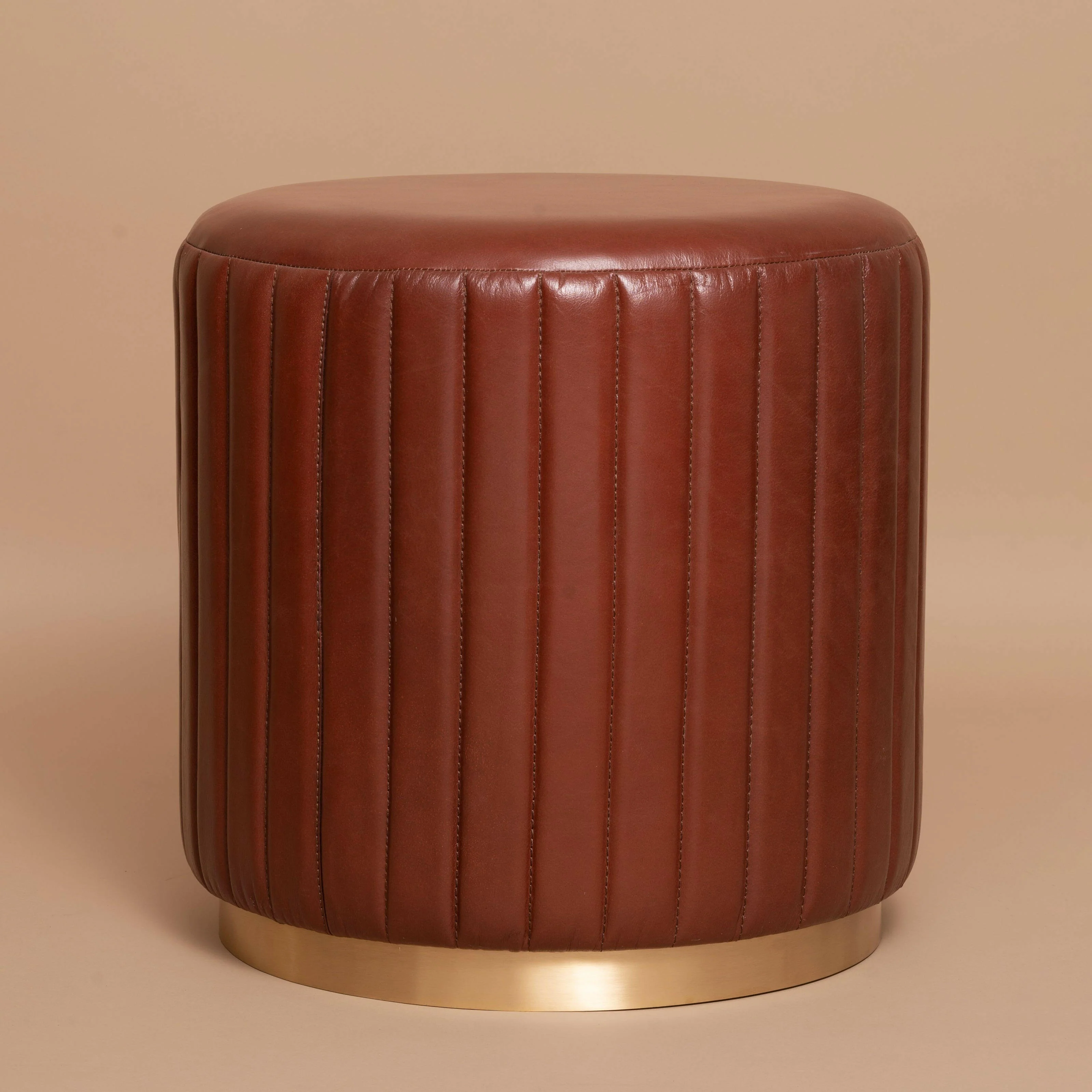 Linear Round Ottoman Cognac