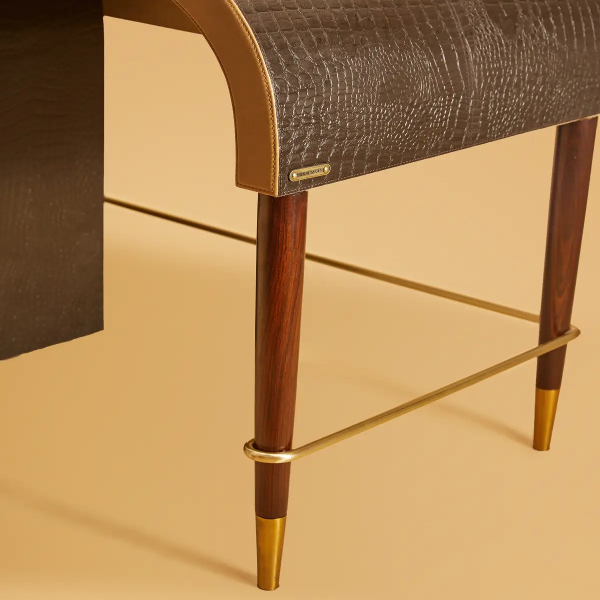 Mid-Century-Genuine Leather Study Desk-Brown - Image 4