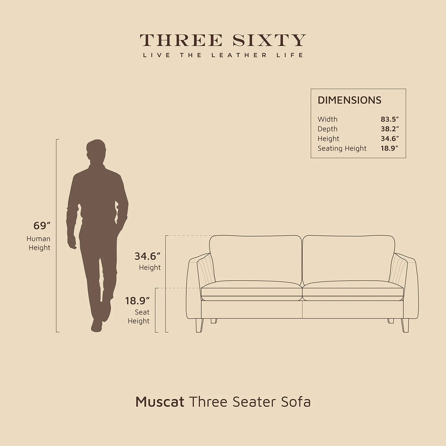 Muscat Three Seater Sofa Beige - Image 7