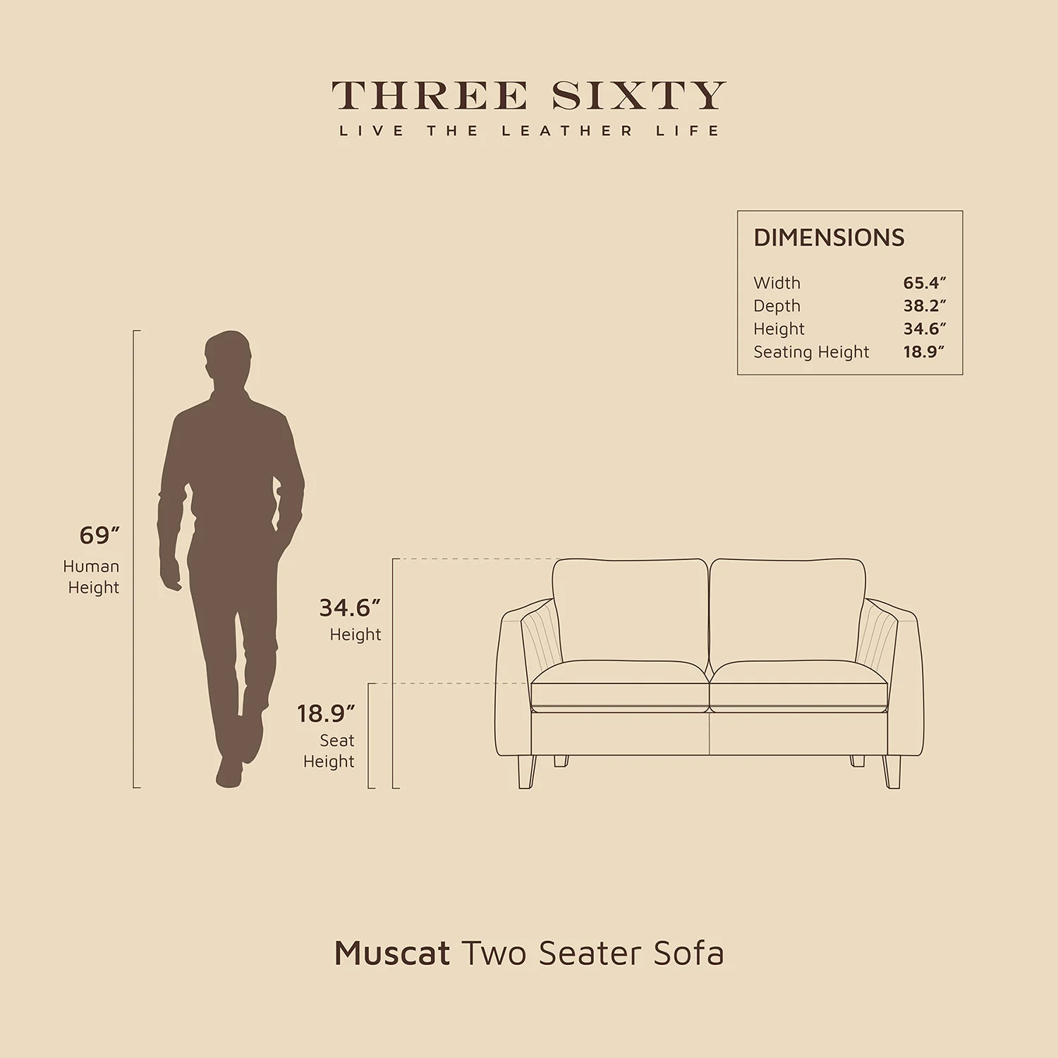 Muscat Two Seater Sofa Beige - Image 8