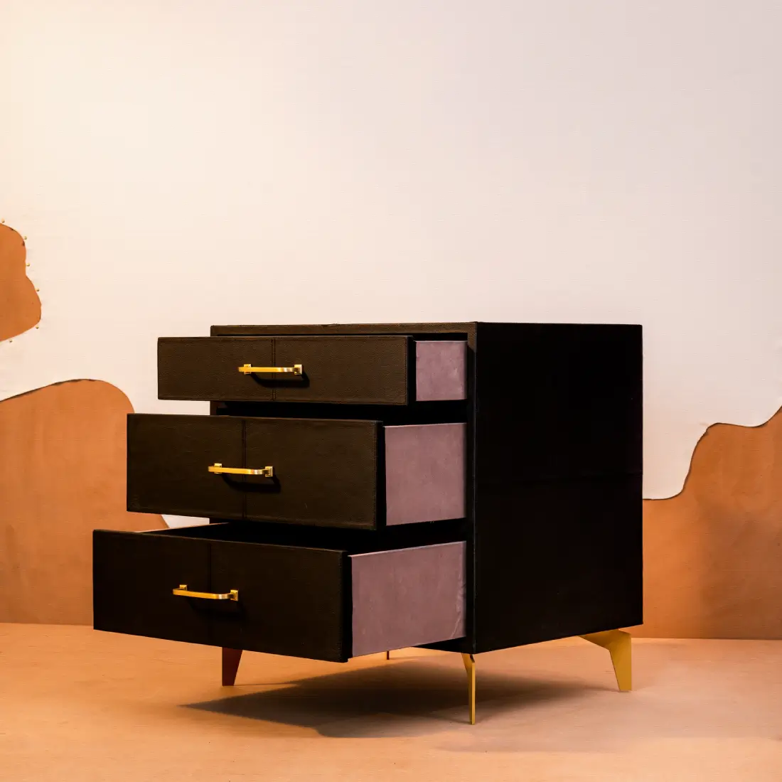Nightstand with Three Drawers Black - Image 2