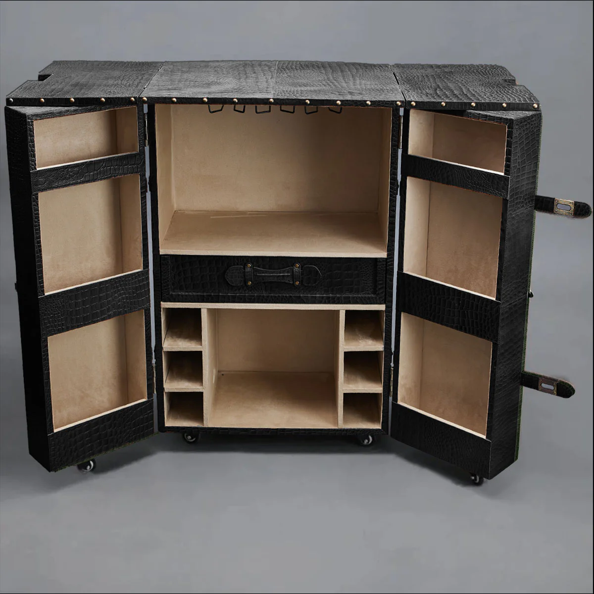 Panama Croco Medium Flap Open Bar Black - Image 3