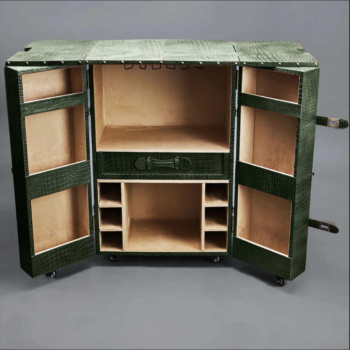 Panama Croco Medium Flap Open Bar Green - Image 3