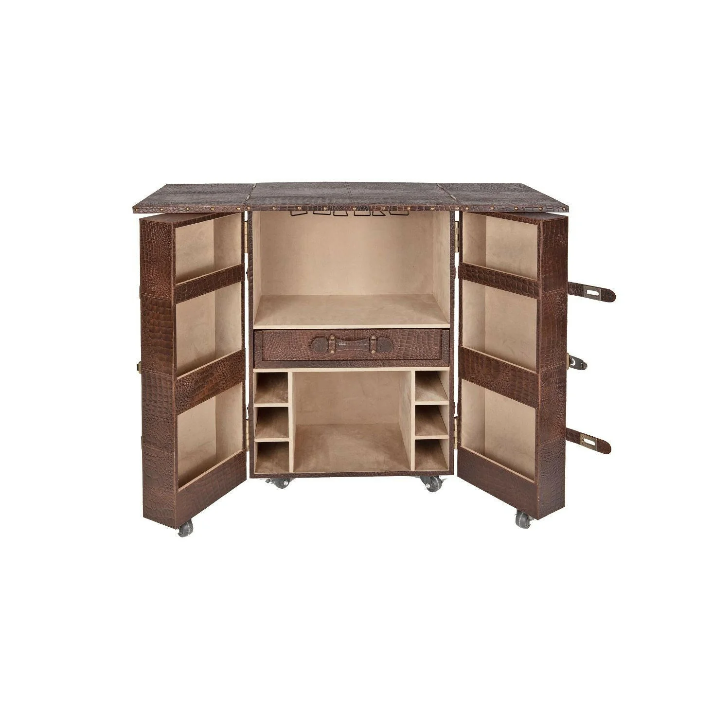 Panama Croco Medium Flap Open Bar Brown - Image 5