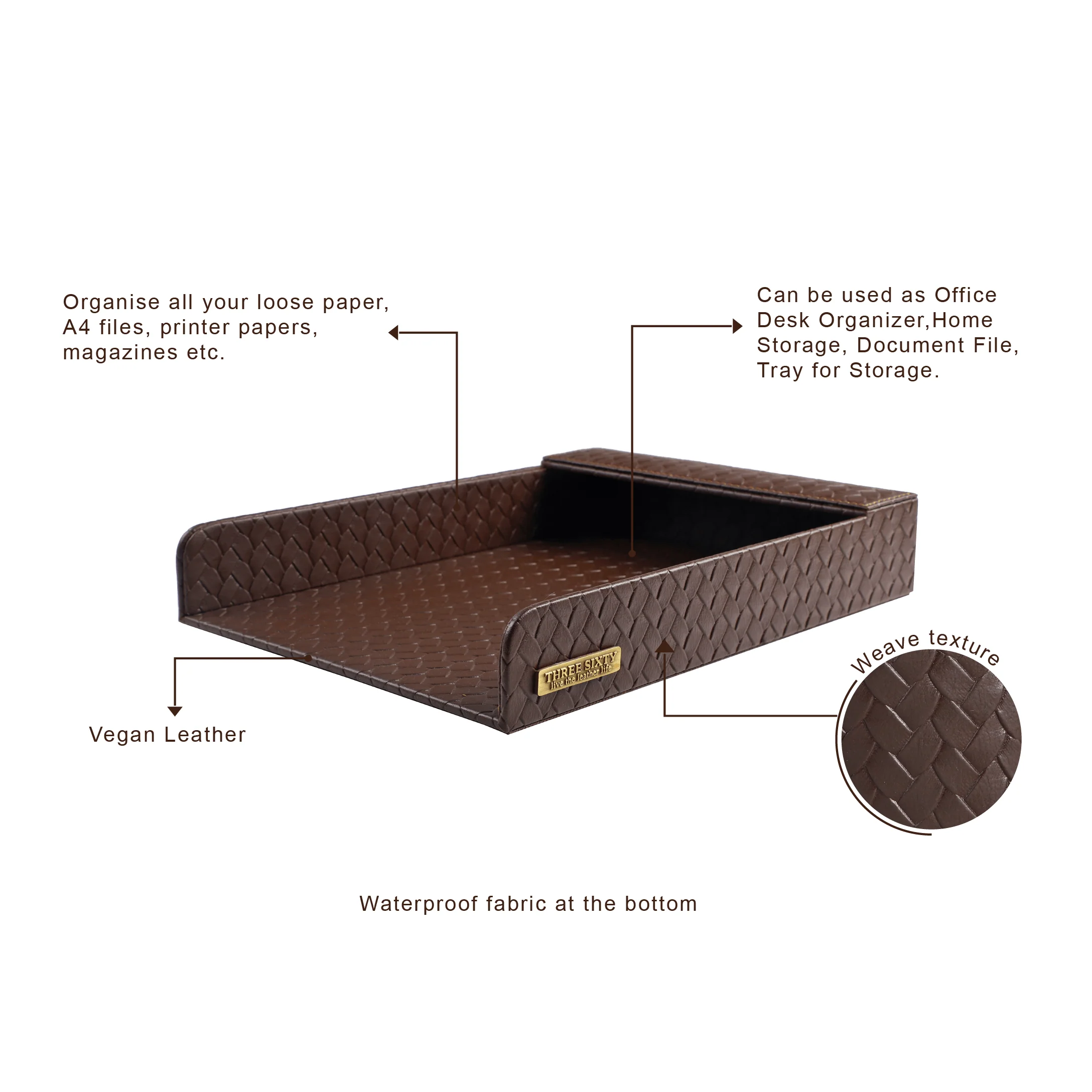 Entwine Paper Tray A4 in Faux Leather Brown - Image 3