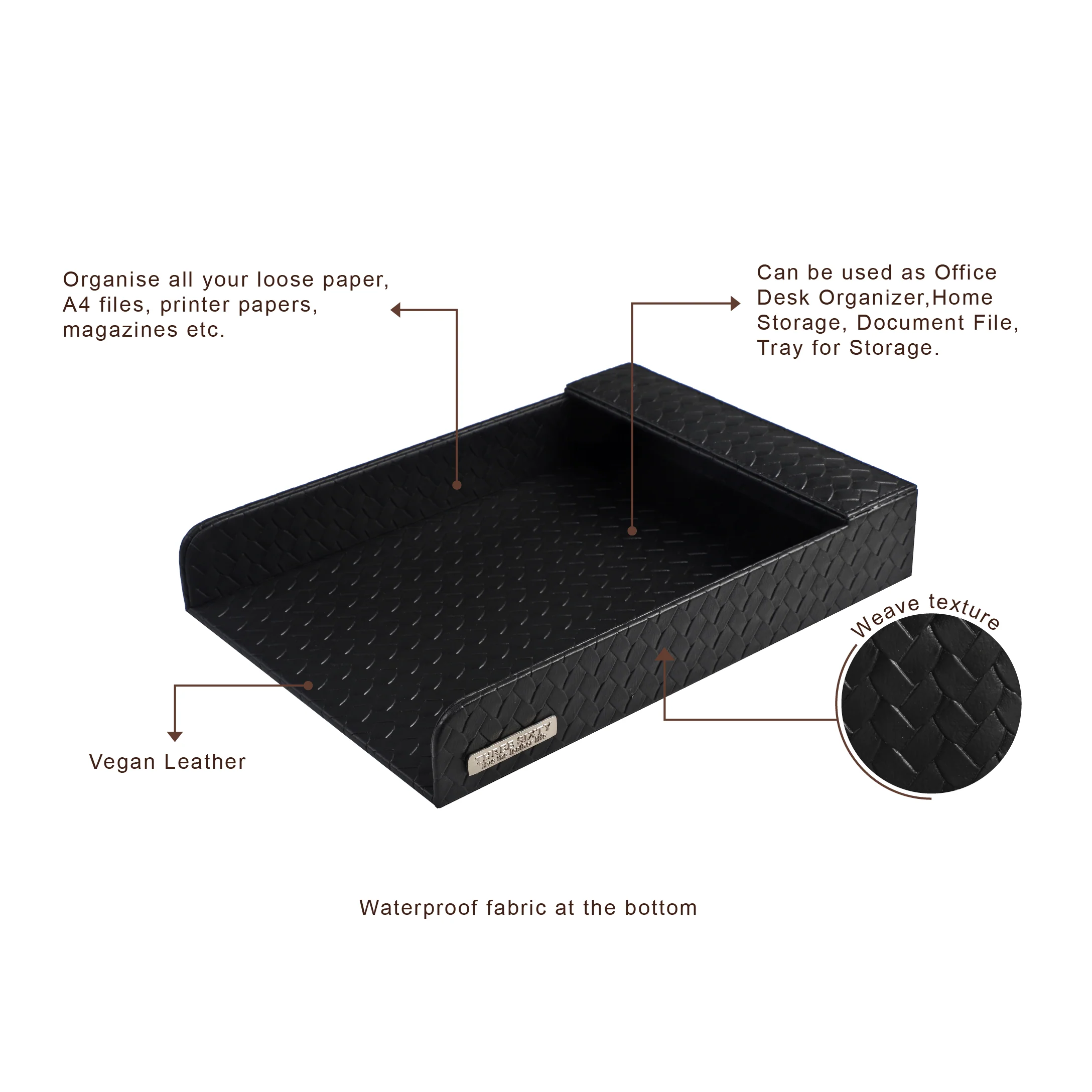 Entwine Paper Tray A4 in Faux Leather Black - Image 3
