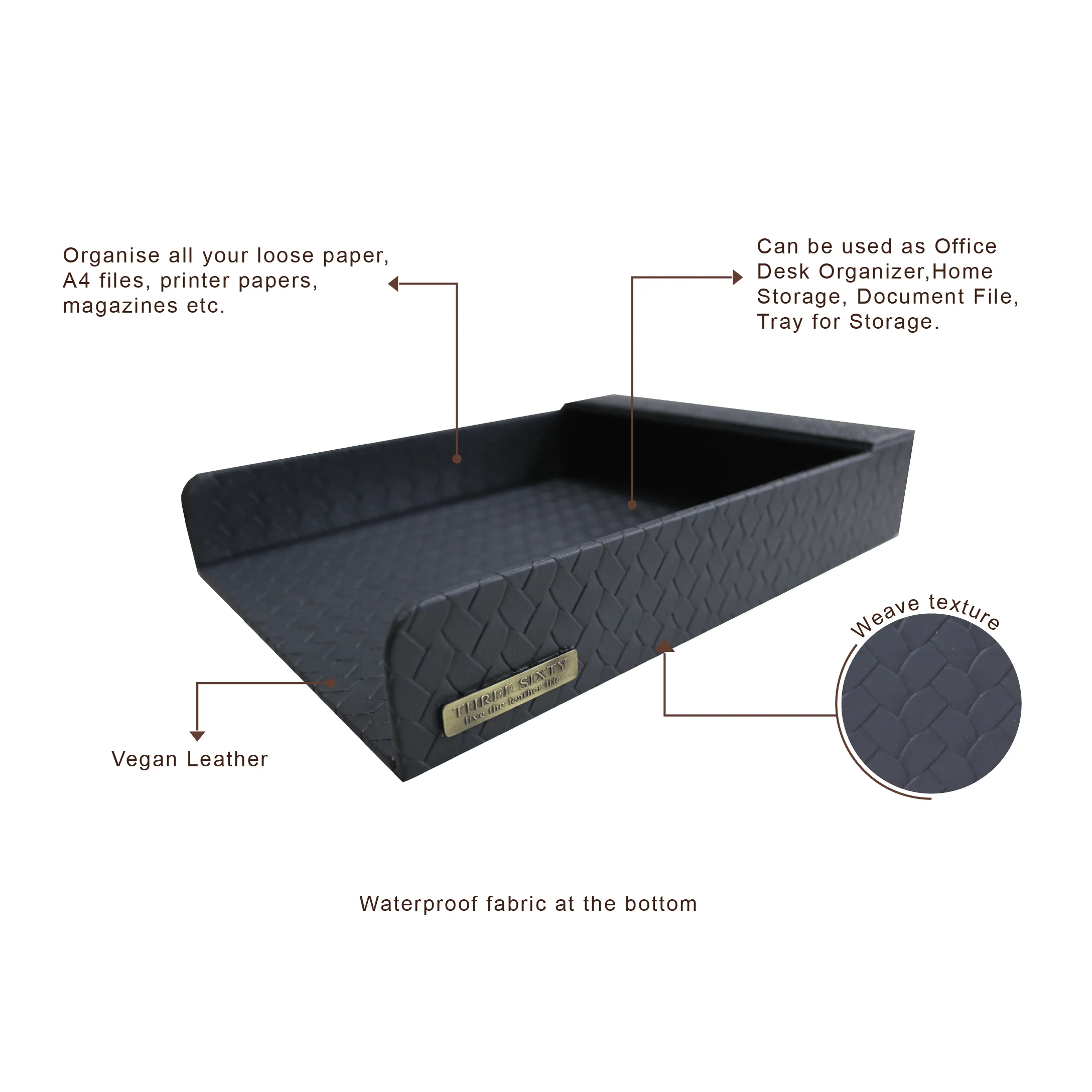 Entwine Paper Tray A4 in Faux Leather Grey - Image 3