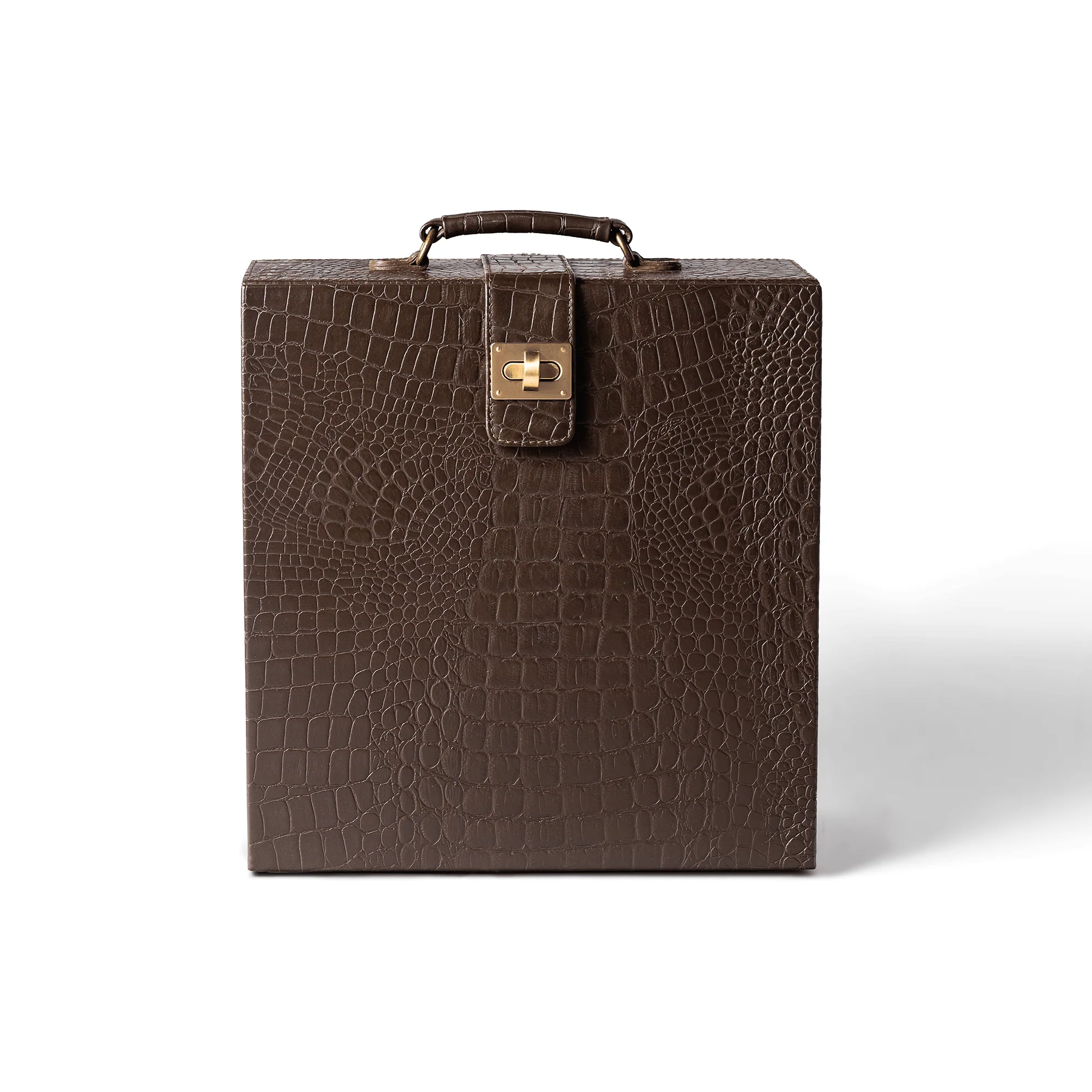 Portable Briefcase Bar Croco Leather Brown - Image 2