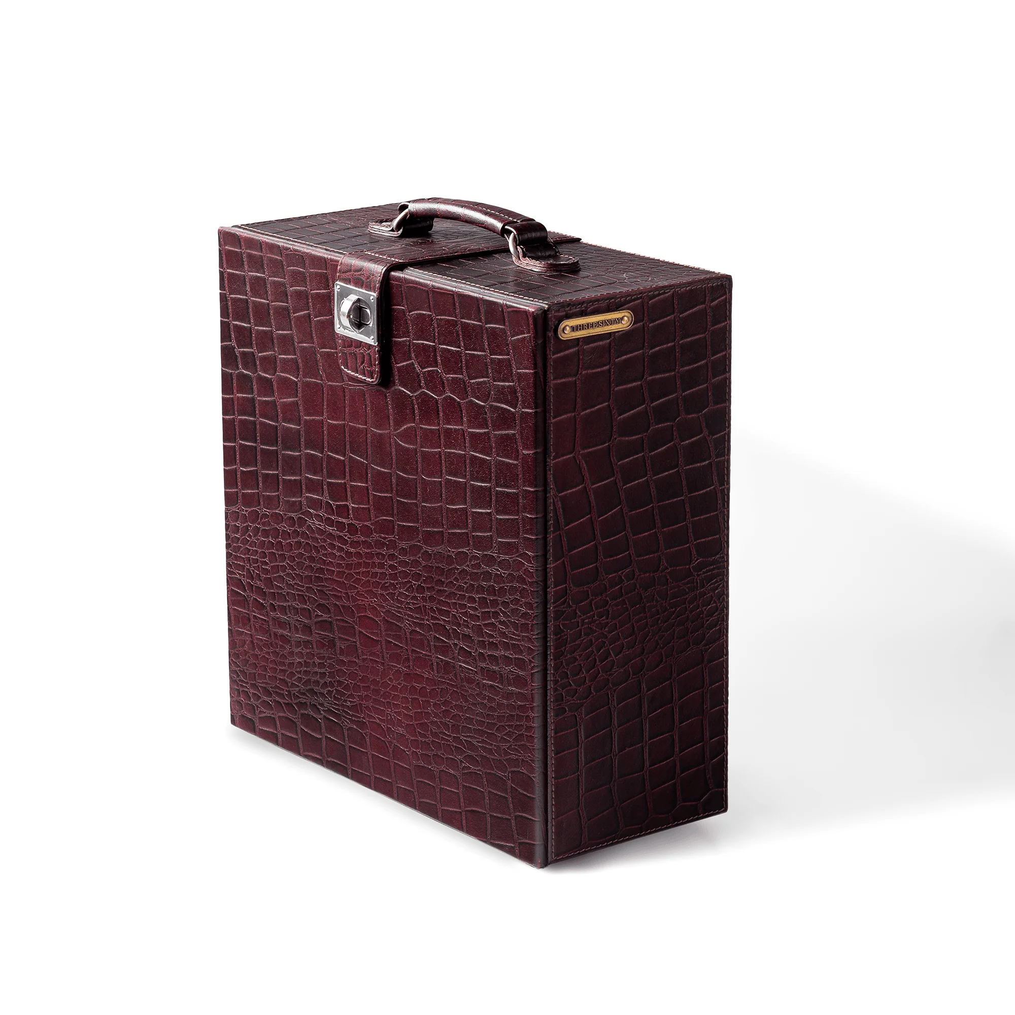 Portable Briefcase Bar Croco Leather Burgundy - Image 4