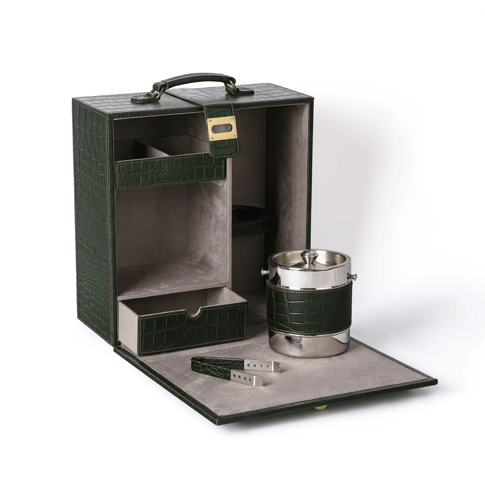 Portable Briefcase Bar Croco Leather Green