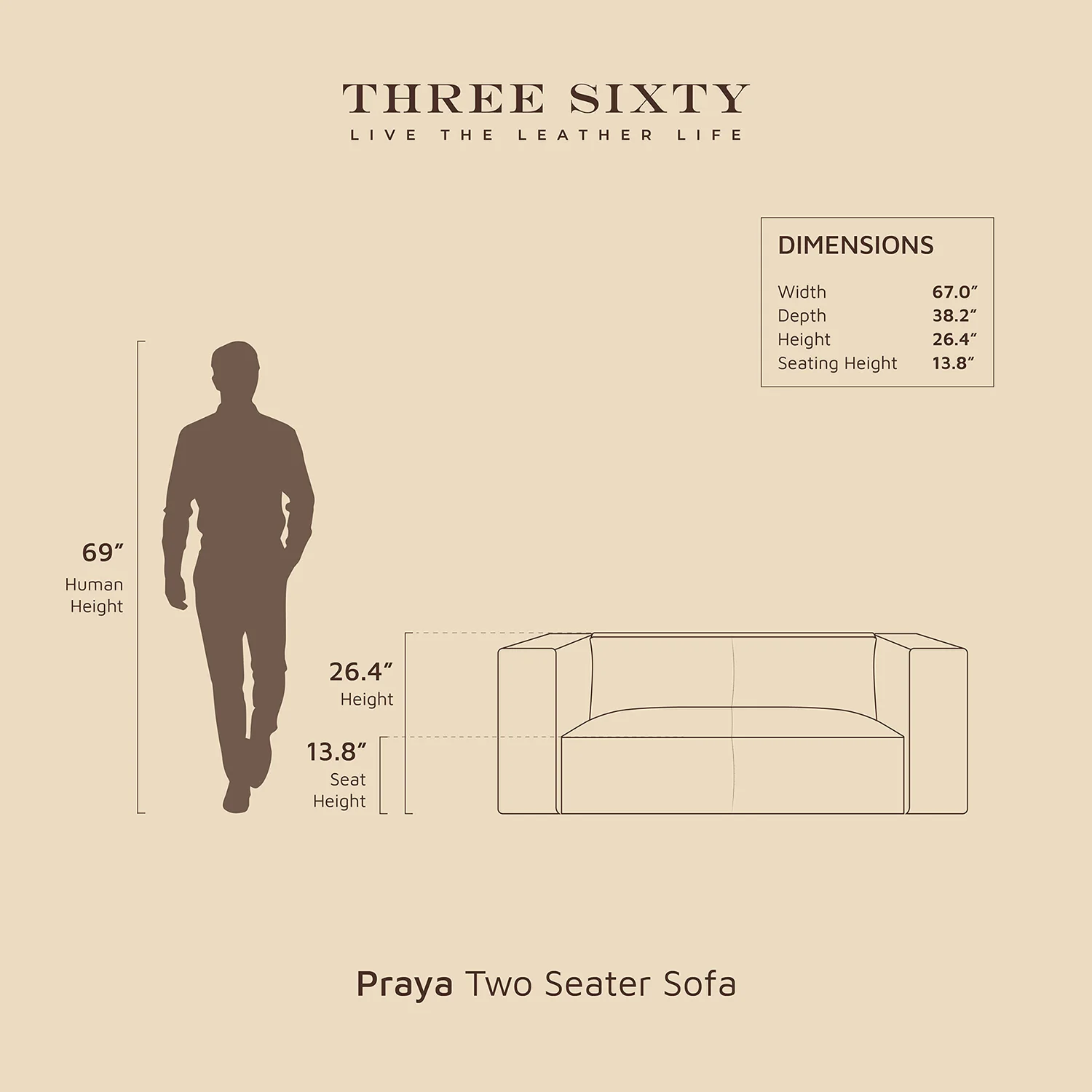 Praya Two Seater Sofa Brown - Image 7