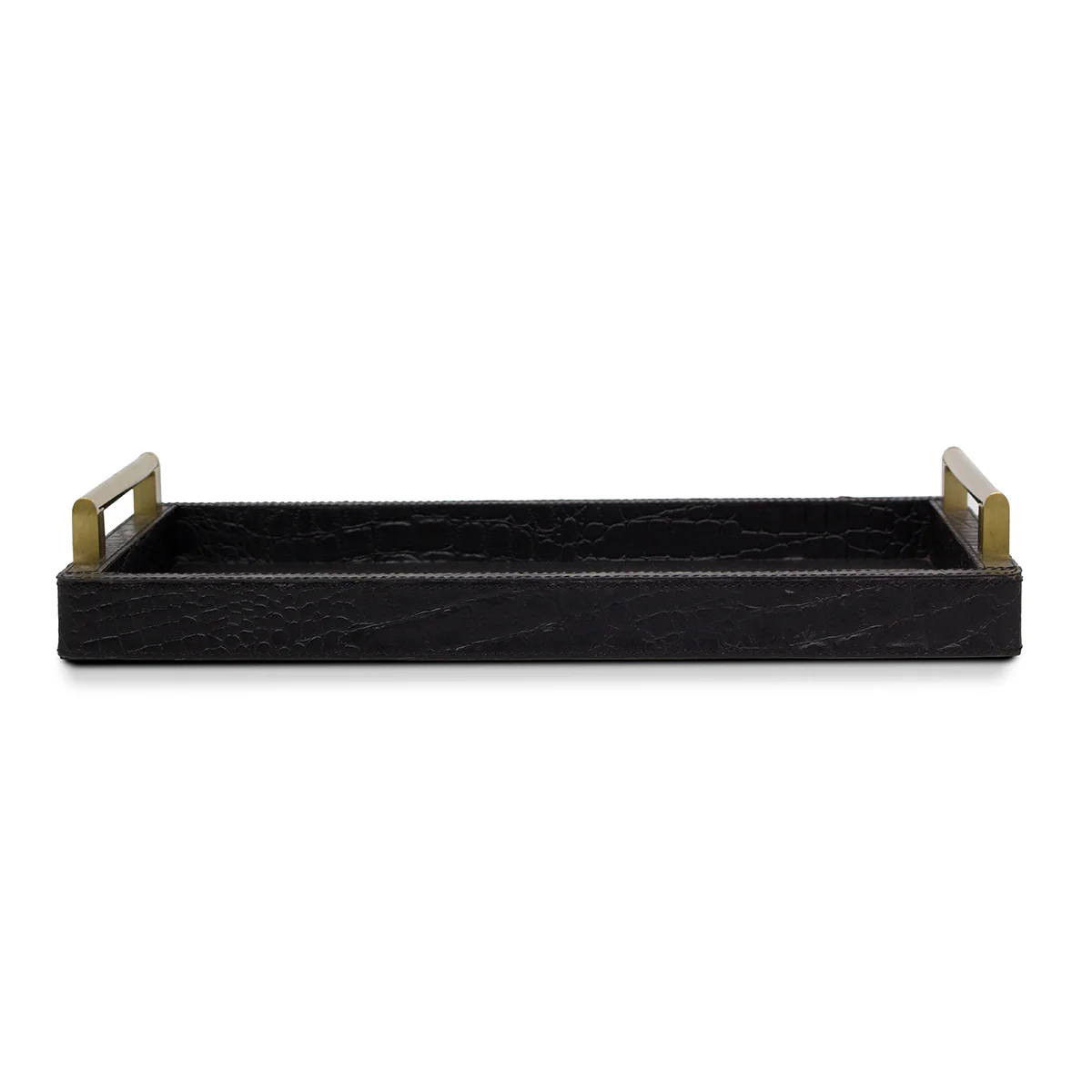 Eden Rectangular Tray In Genuine Croco Leather Black - Image 3