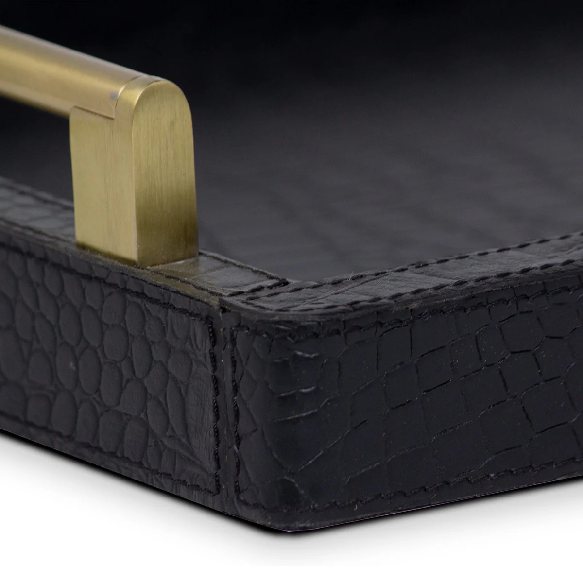 Eden Rectangular Tray In Genuine Croco Leather Black - Image 4