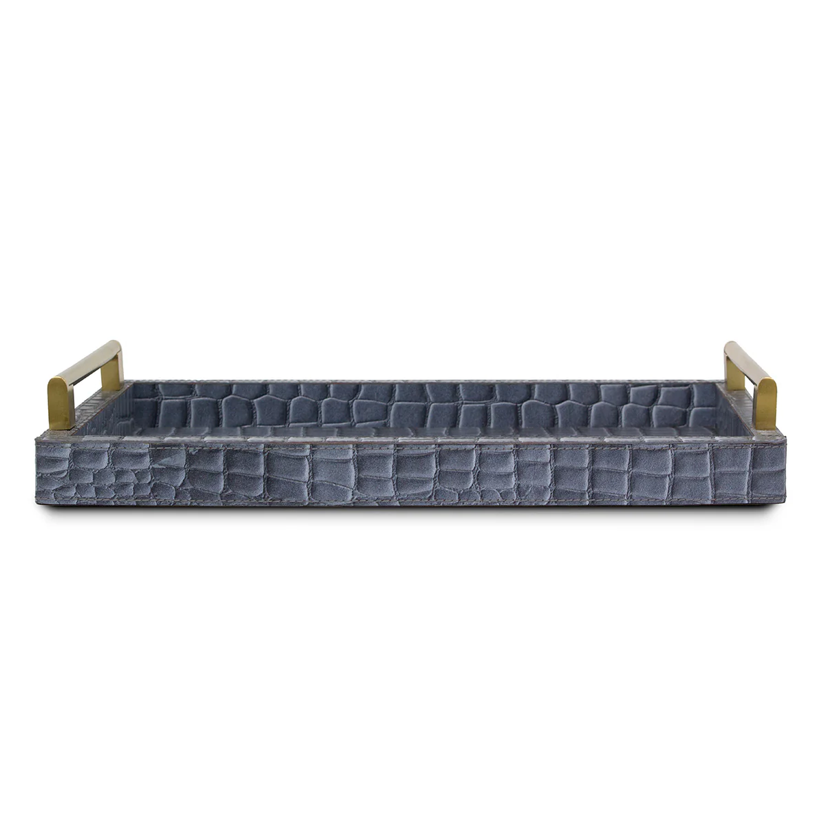 Eden Rectangular Tray In Genuine Croco Leather Grey - Image 3