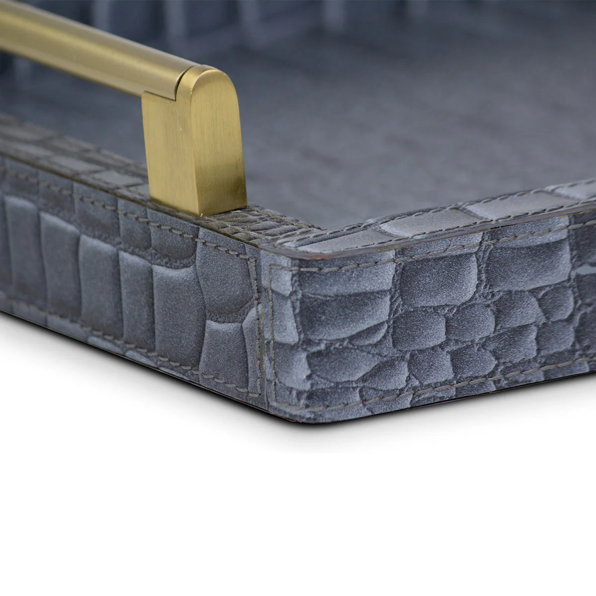 Eden Rectangular Tray In Genuine Croco Leather Grey - Image 4