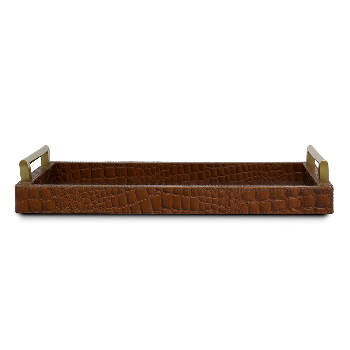Eden Rectangular Tray In Genuine Croco Leather Tan - Image 3