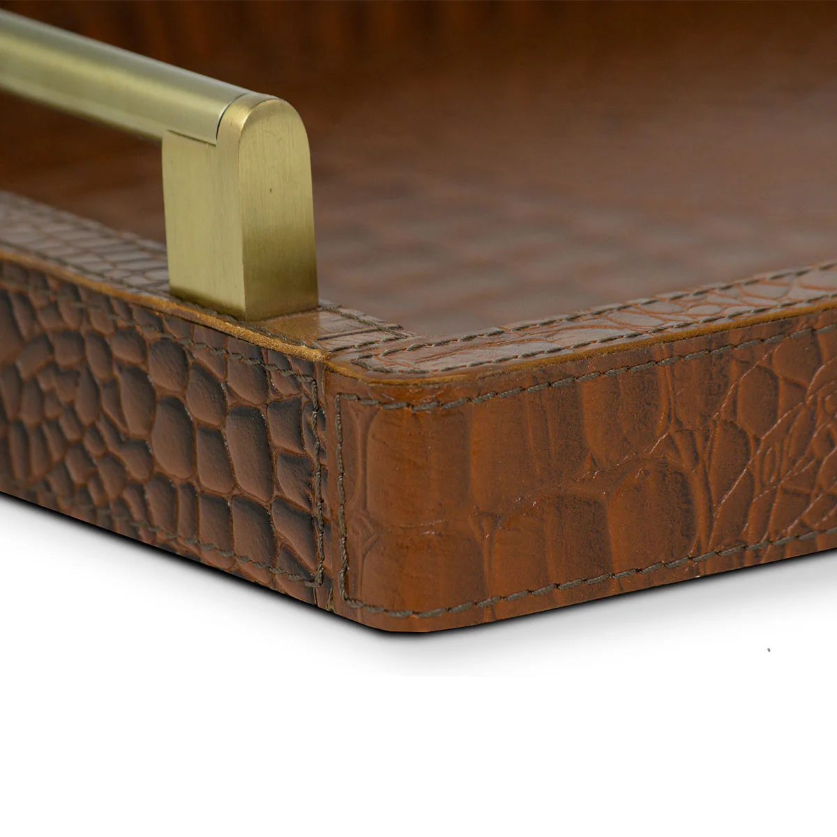 Eden Rectangular Tray In Genuine Croco Leather Tan - Image 4
