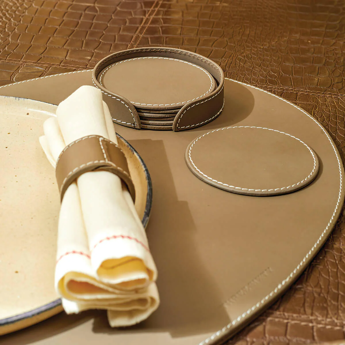 Modella Round Coasters Set Of 6 Taupe - Image 2