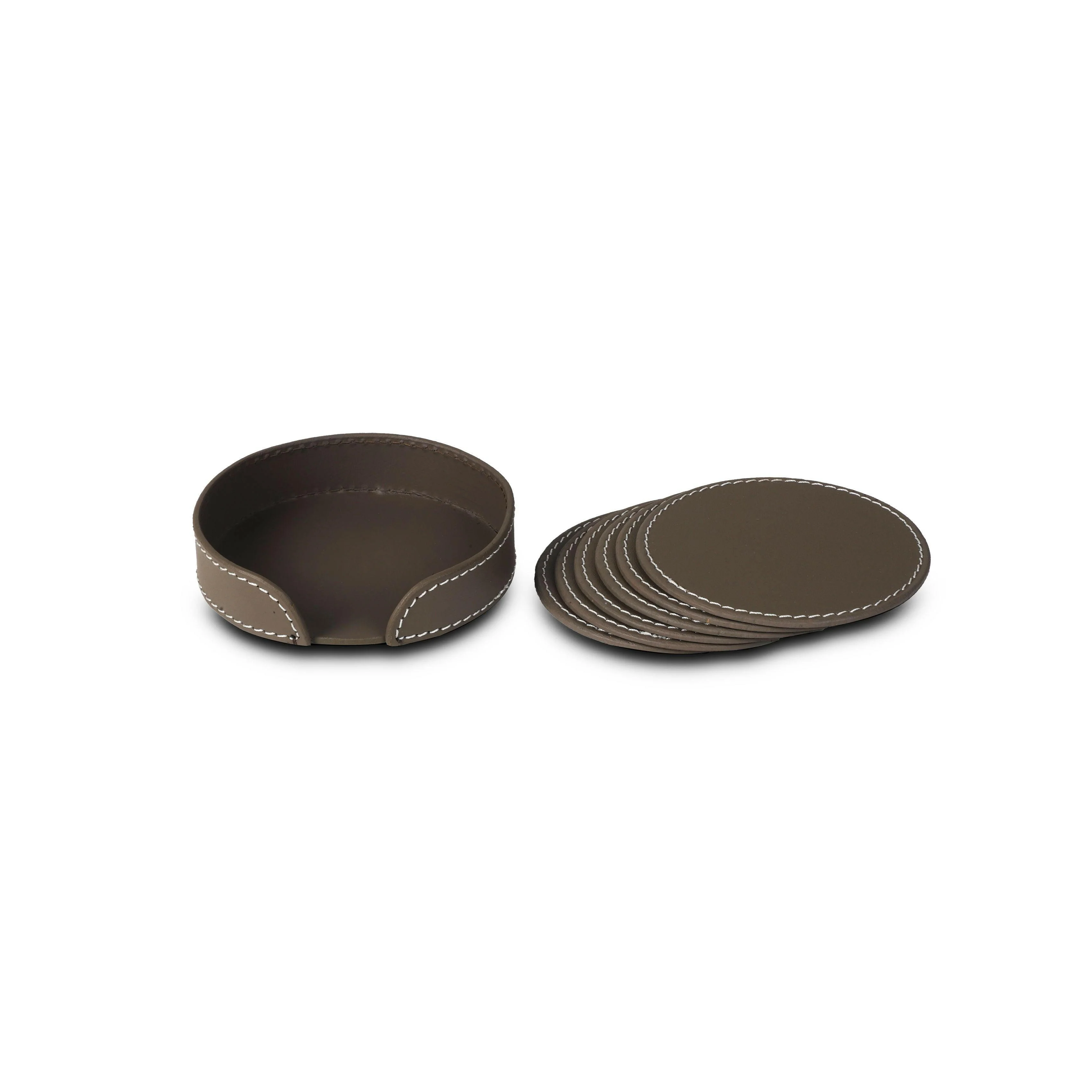 Modella Round Coasters Set Of 6 Taupe - Image 4