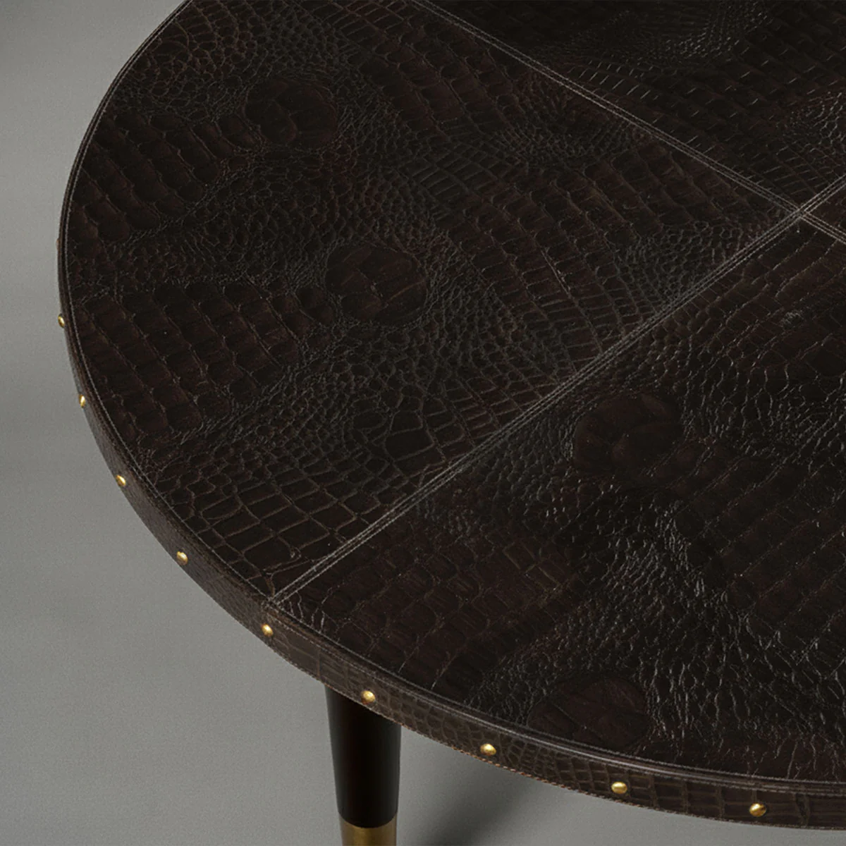 Round Centre Table Embossed Leather Brown - Image 3