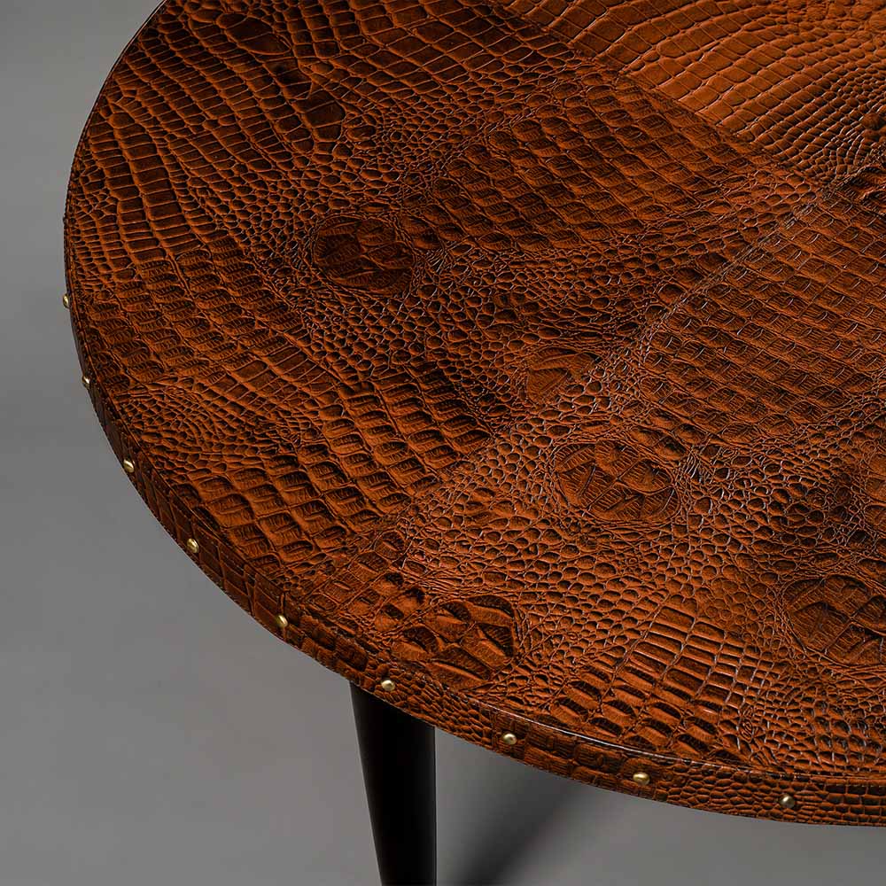 Round Centre Table Embossed Leather Tan - Image 3