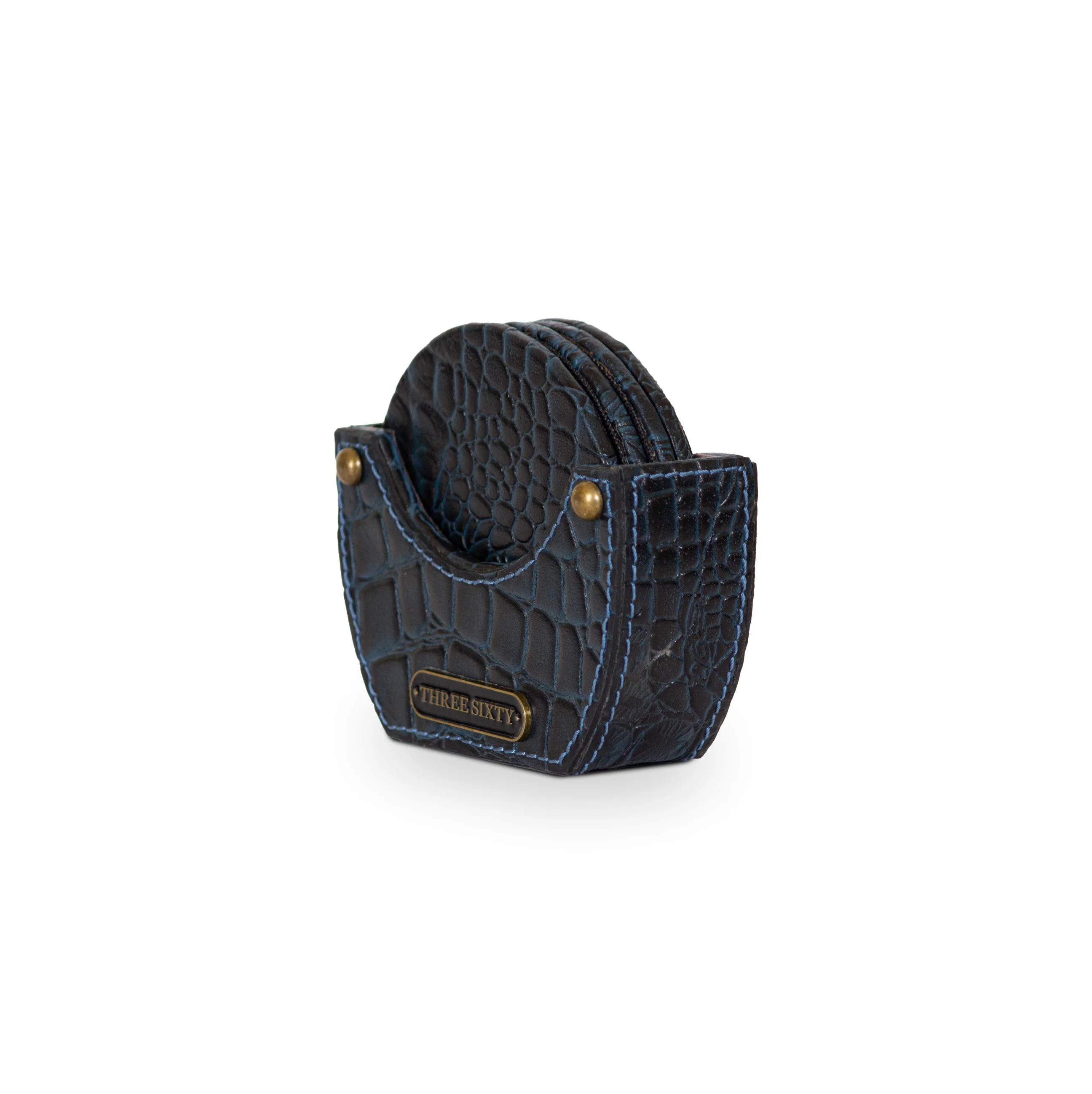 Eden Round Coaster Set of 4 In Genuine Croco Leather Black - Image 3