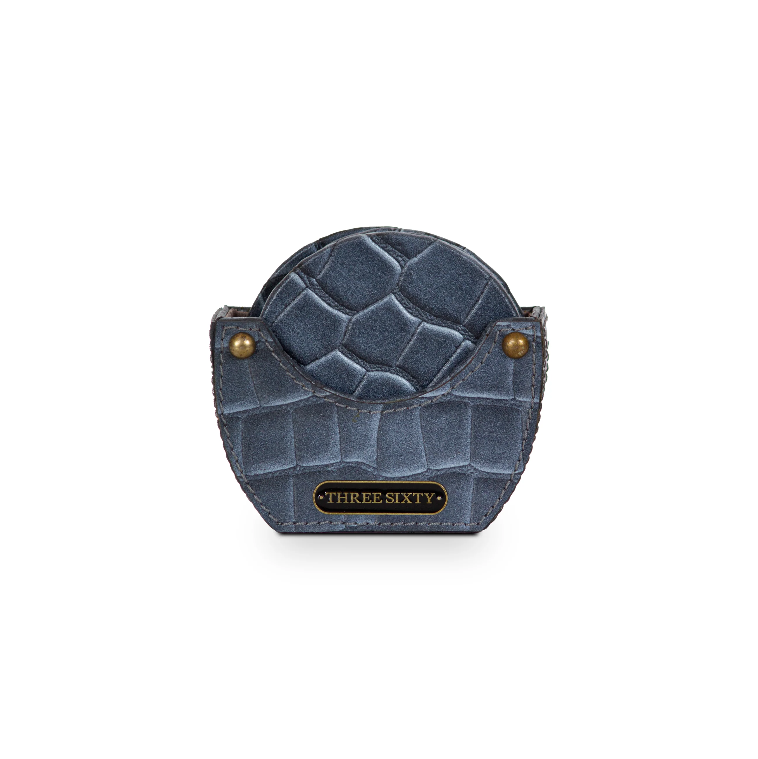 Eden Round Coaster Set of 4 In Genuine Croco Leather Grey - Image 2