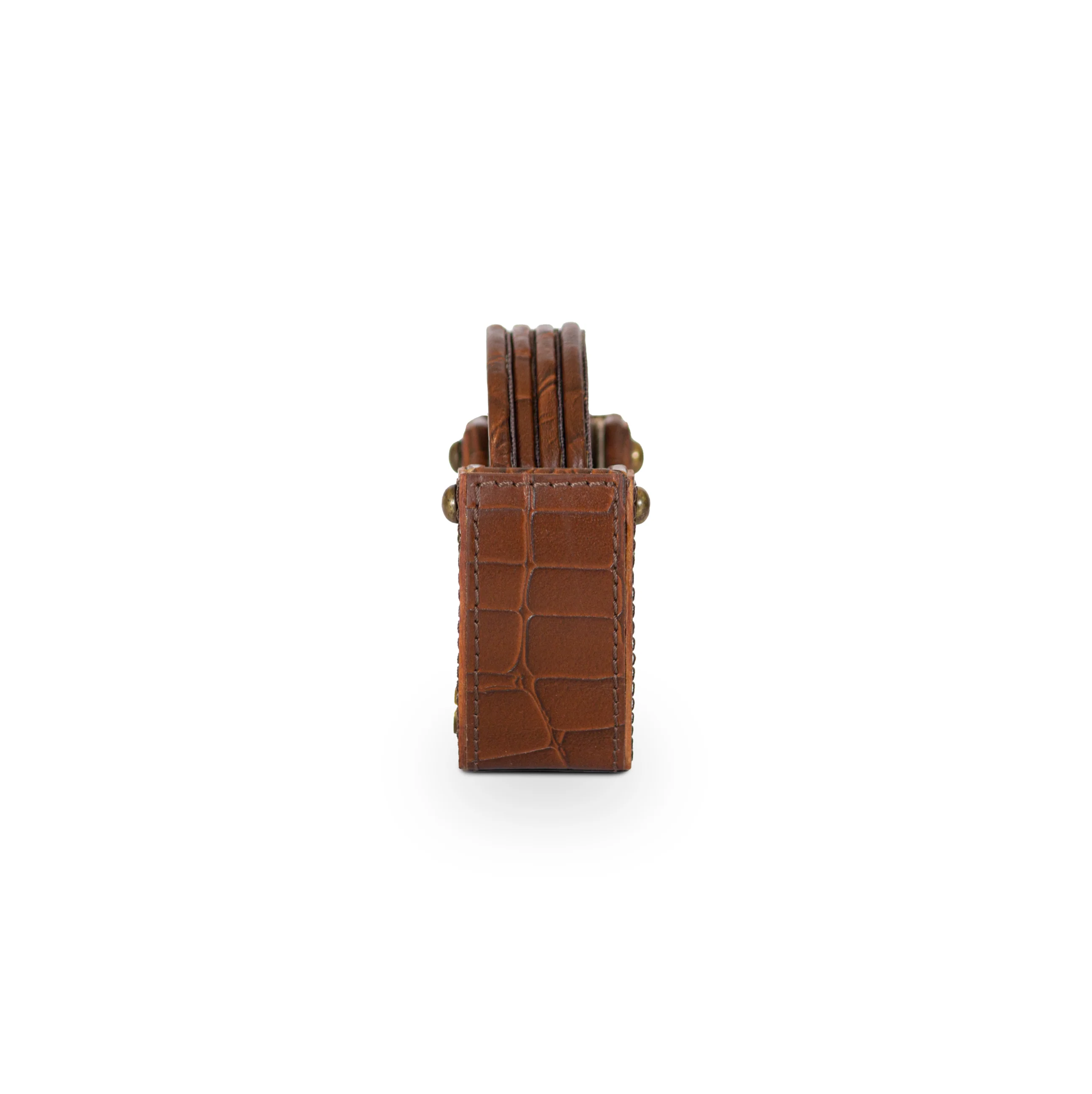 Eden Round Coaster Set of 4 In Genuine Croco Leather Tan - Image 4