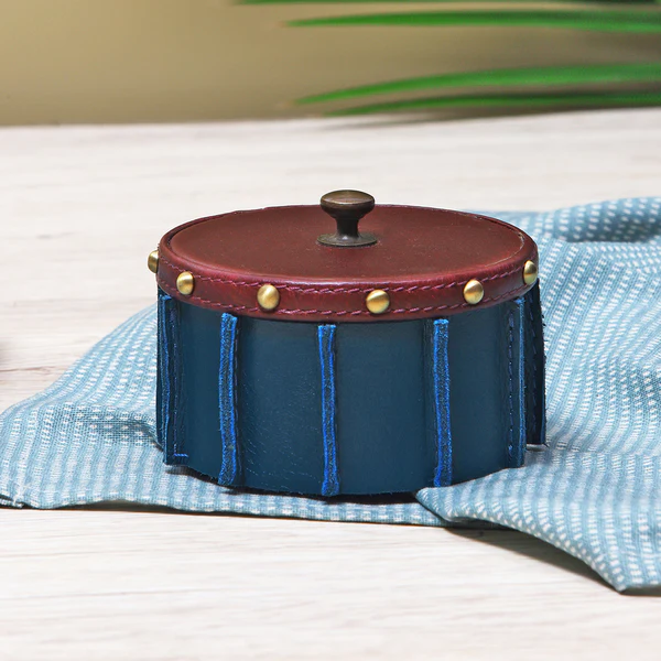 Scented Candle with Blue Leather Cladding - Image 3
