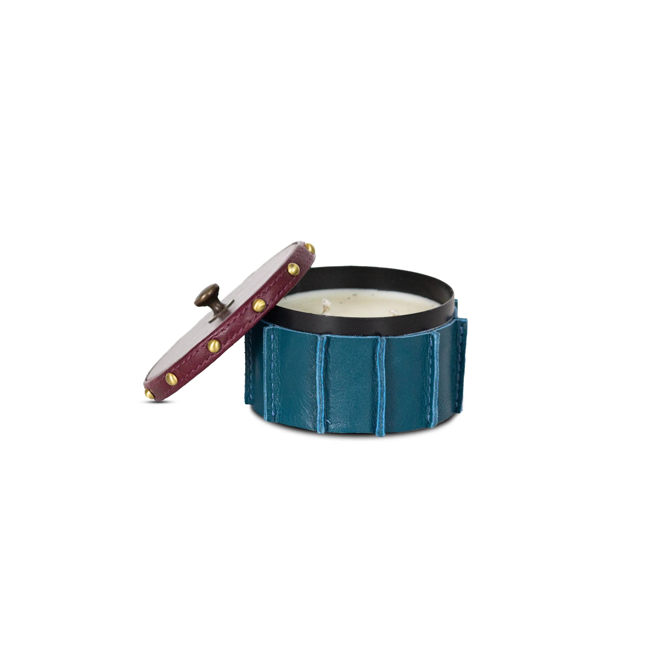 Scented Candle with Blue Leather Cladding - Image 6