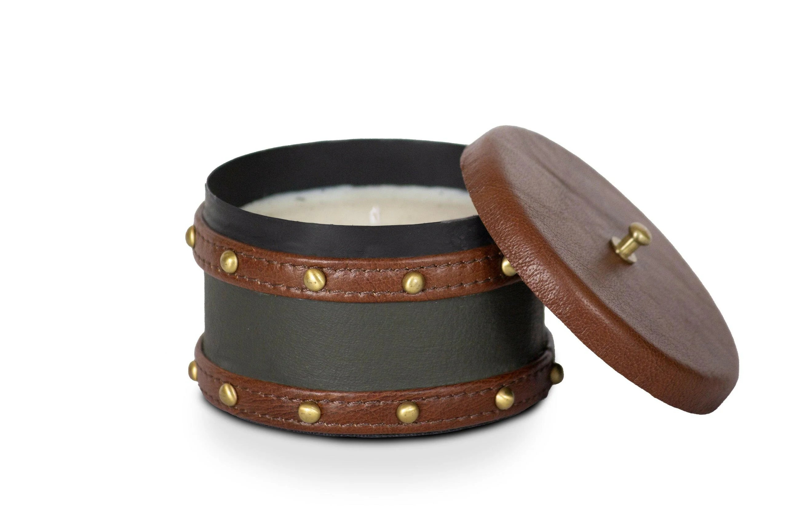 Scented Candle with Olive Leather Cladding - Image 3