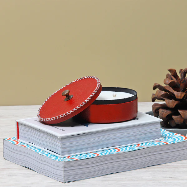 Scented Candle with Red Leather Cladding - Image 2
