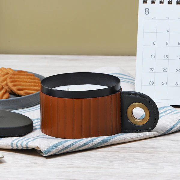 Scented Candle with Tan Leather Cladding - Image 2