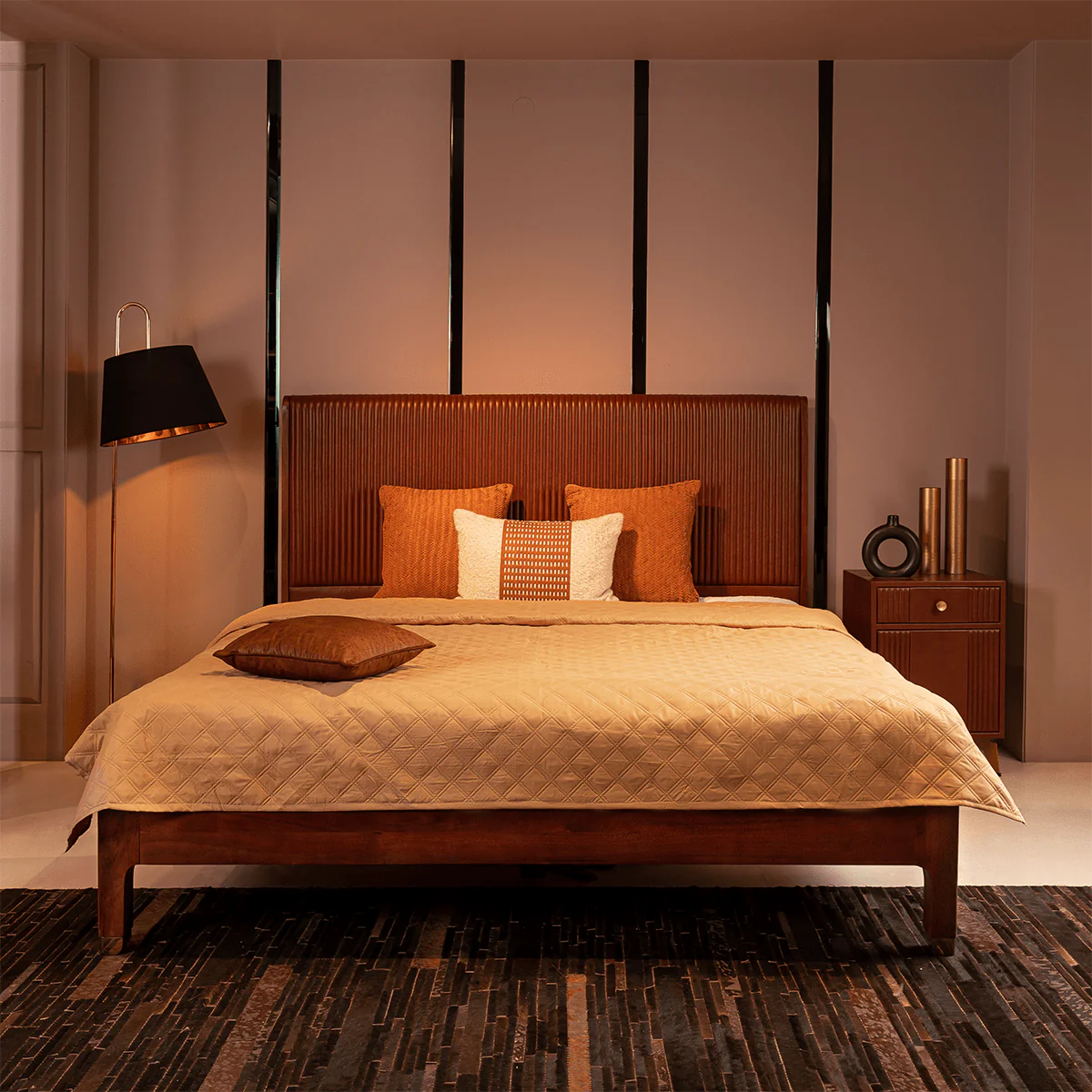 Stanford Leather King Bed Cognac