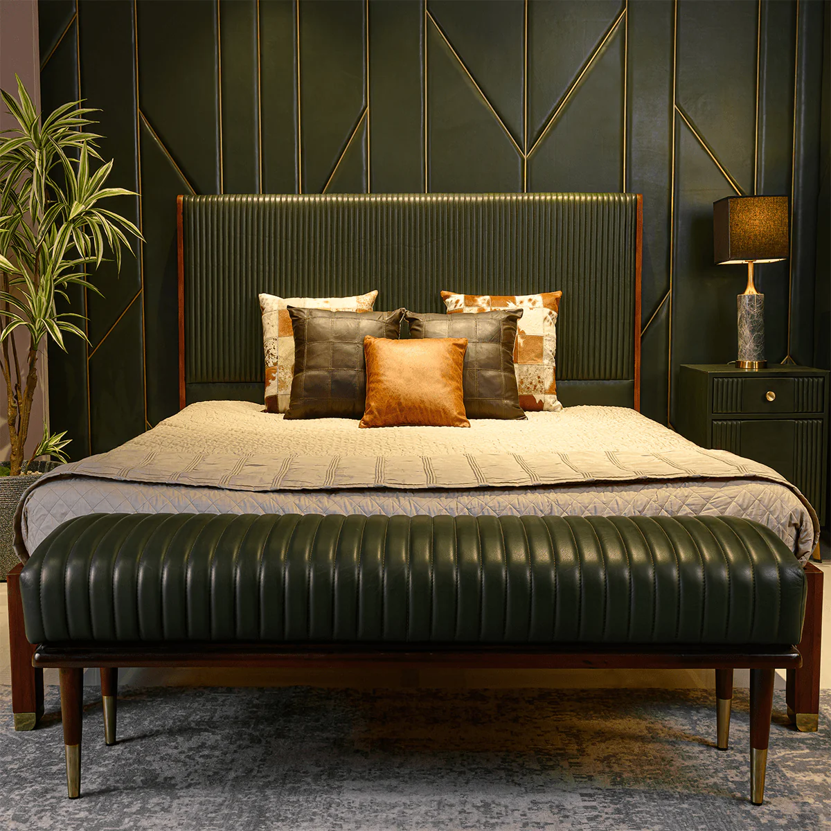 Stanford Leather King Bed Green