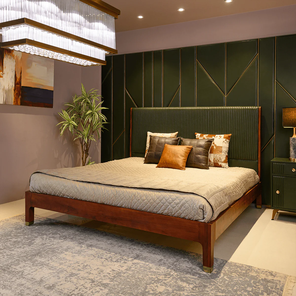 Stanford Leather King Bed Green - Image 2
