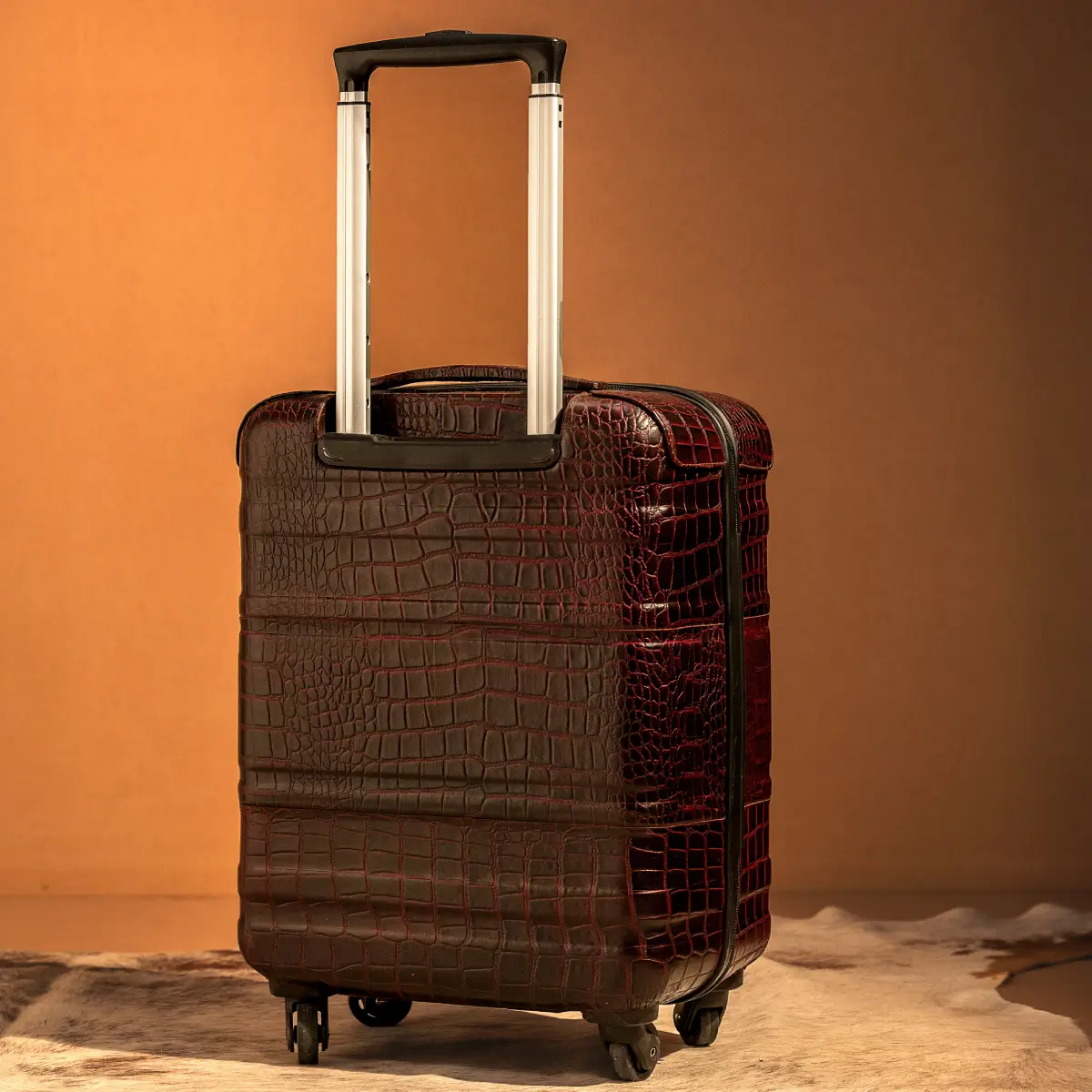 Trolley Bag Premium Quality Genuine Croco Leather Burgundy - Image 4