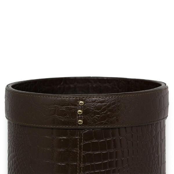 Eden Waste Bin In Genuine Croco Leather Brown - Image 4
