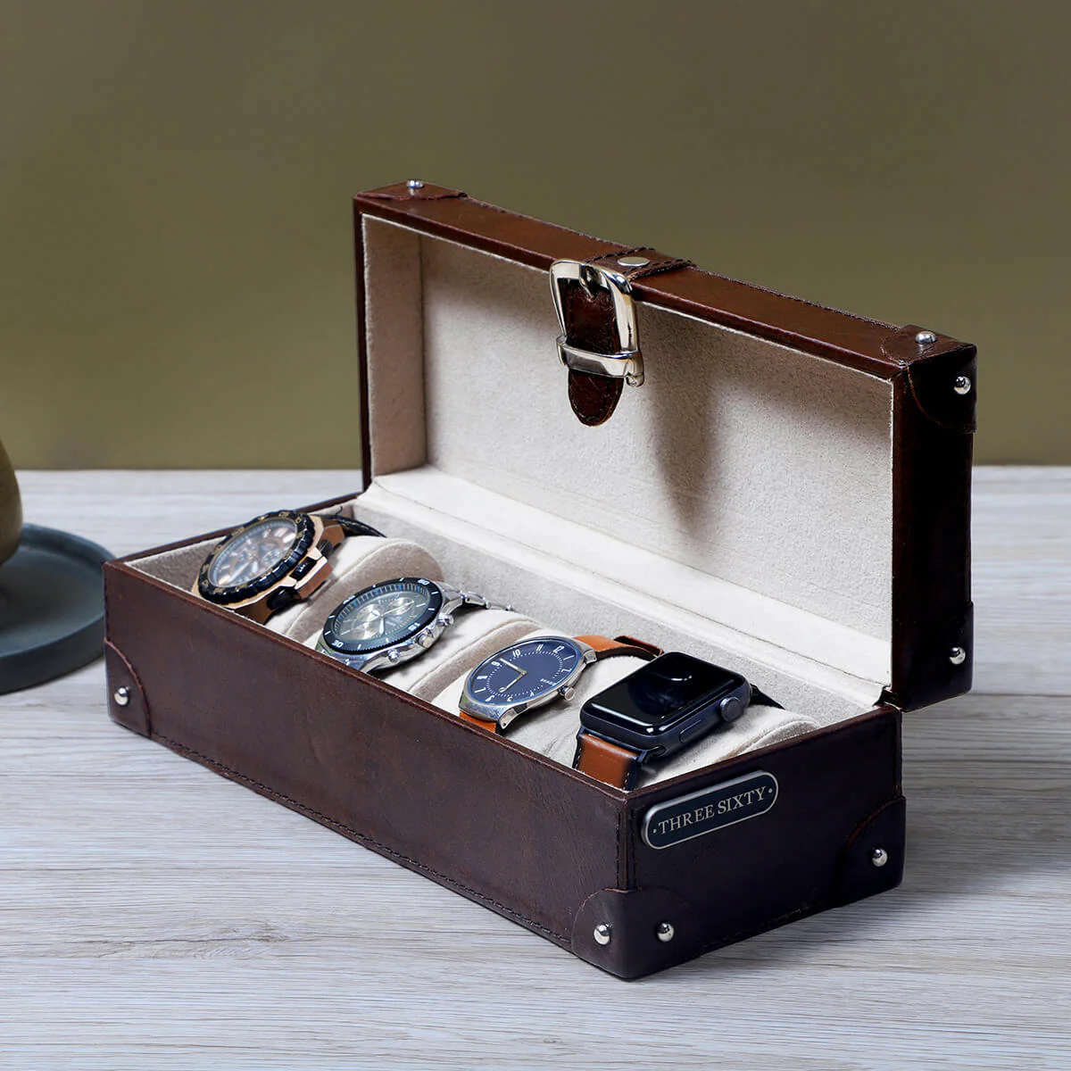 Watch Box of 4 Waxy Leather - Brown - Image 3