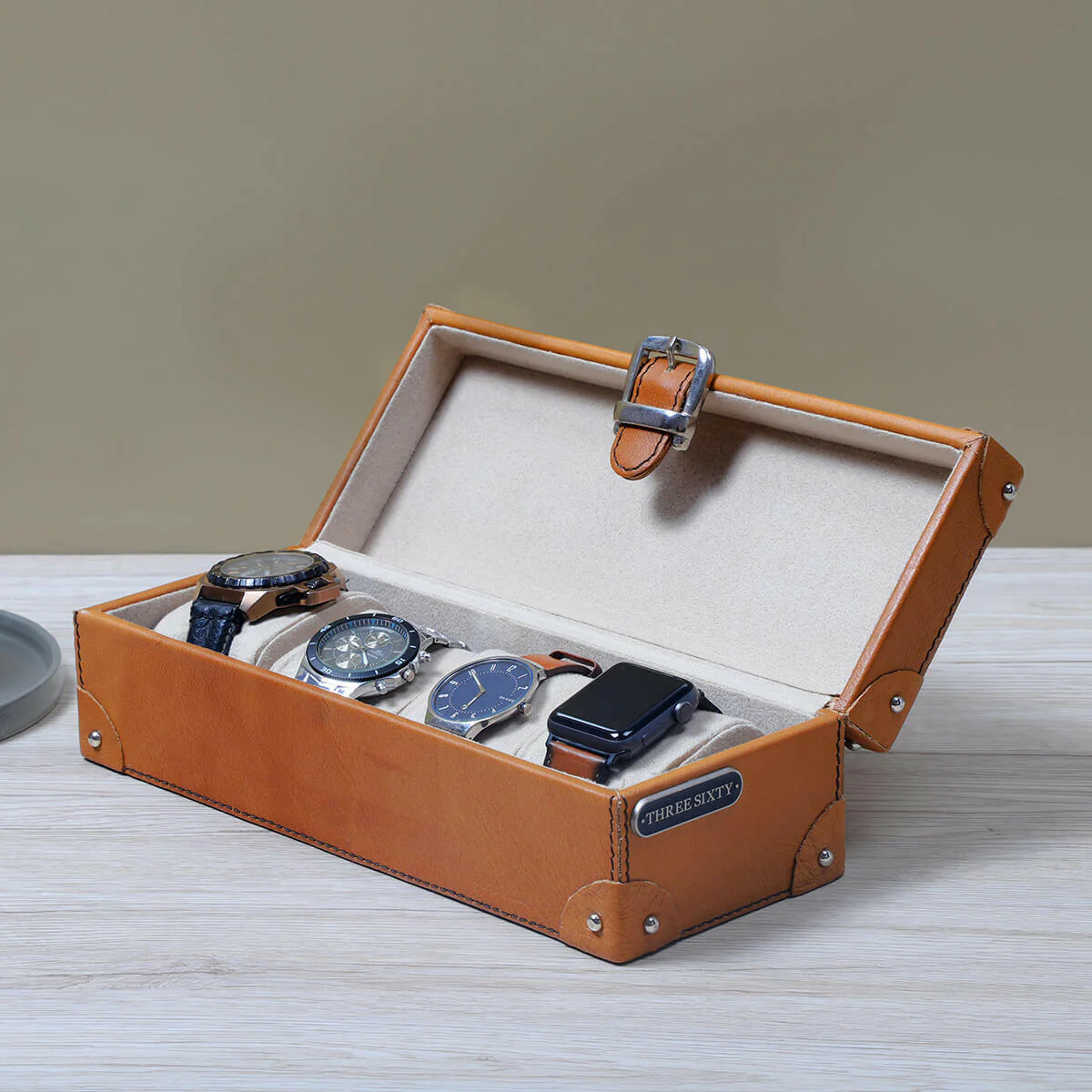 Watch Box of 4 Waxy Leather - Tan - Image 4